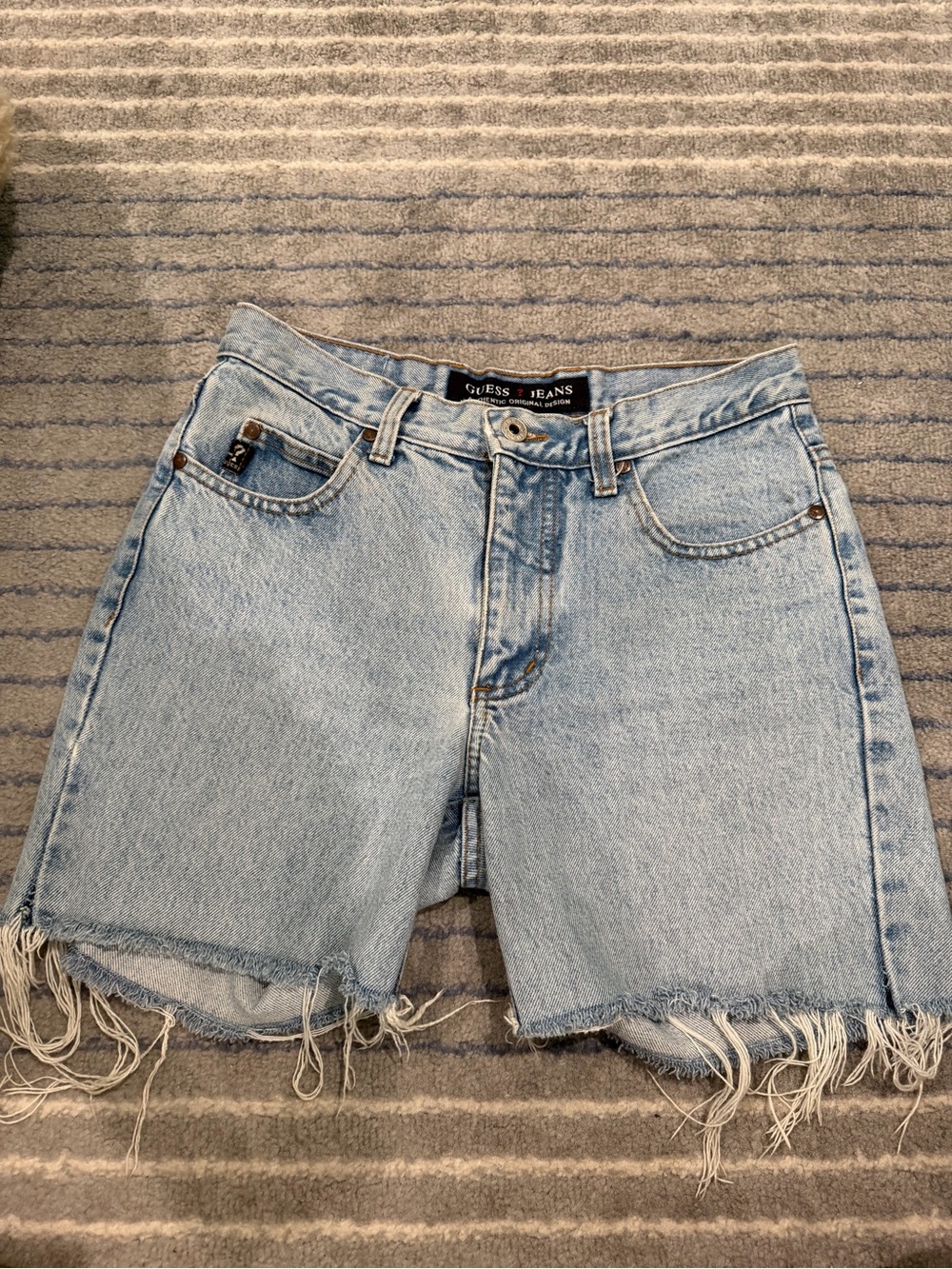 GUESS Light Wash Denim Frayed Hem Shorts